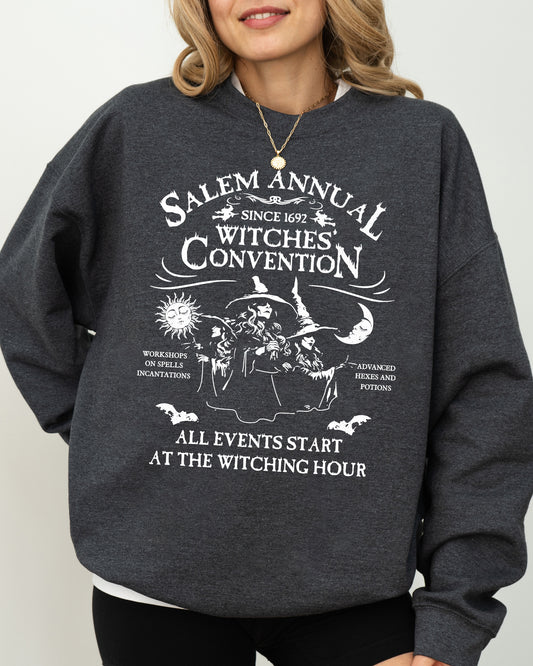 Salem Annual Witches Convention, Spooky, Skeleton, Ghost, Witch, Skull, Aesthetic, Meme, Halloween, Costume Sweatshirt