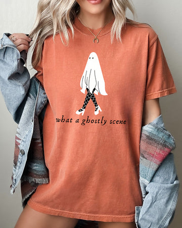 What A Ghostly Scene, Spooky, Skeleton, Ghost, Witch, Skull, Aesthetic, Meme, Halloween, Costume, Tshirt Comfort Colors T-Shirt