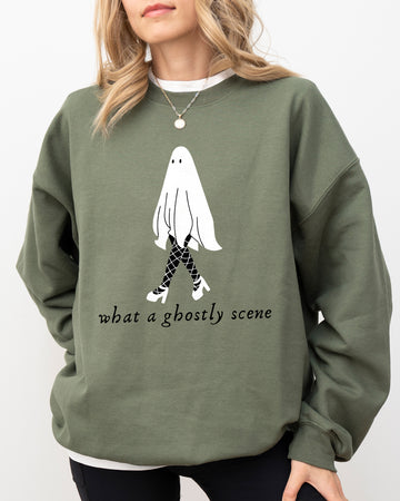 What A Ghostly Scene, Spooky, Skeleton, Ghost, Witch, Skull, Aesthetic, Meme, Halloween, Costume Sweatshirt