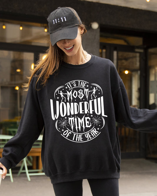 It's The Most Wonderful Time Of The Year, Skeleton, Spider Web, Witch, Skull, Spooky, Aesthetic, Meme, Halloween, Costume Sweatshirt