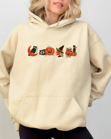 Vintage Pumpkin, Skeleton, Witch, Skull, Spooky, Aesthetic, Meme, Halloween, Costume, Hoodie, Hooded Sweatshirt