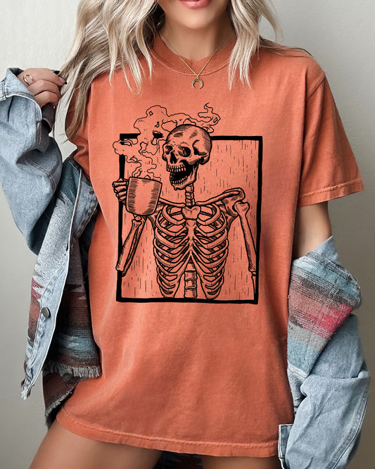 Coffee, Skeleton, Witch, Ghost, Skull, Spooky, Aesthetic, Meme, Halloween, Costume, Tshirt