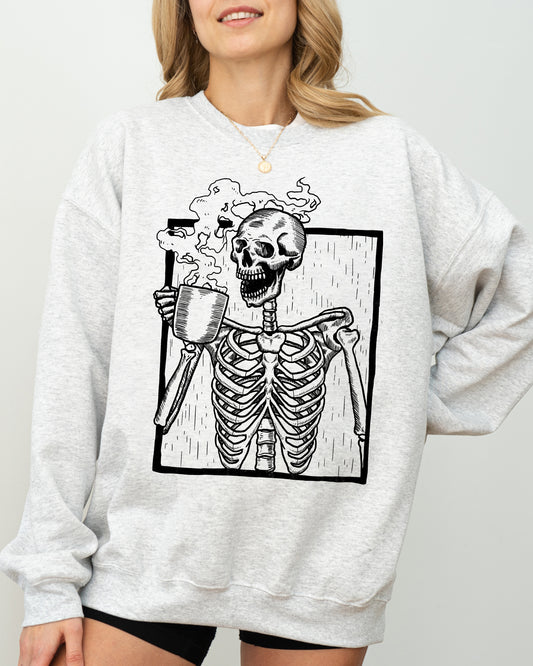 Coffee, Skeleton, Witch, Ghost, Skull, Spooky, Aesthetic, Meme, Halloween, Costume Sweatshirt