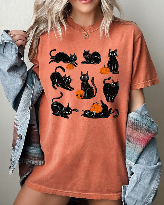 Mini Cats and Pumpkins, Skeleton, Witch, Ghost, Skull, Spooky, Aesthetic, Meme, Halloween, Costume, Tshirt