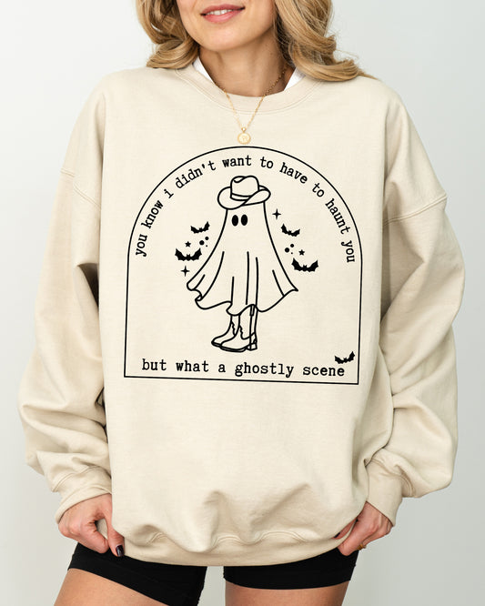 Ghostly Scene, Cute Ghost, Skeleton, Witch, Skull, Spooky, Aesthetic, Meme, Halloween, Costume Sweatshirt