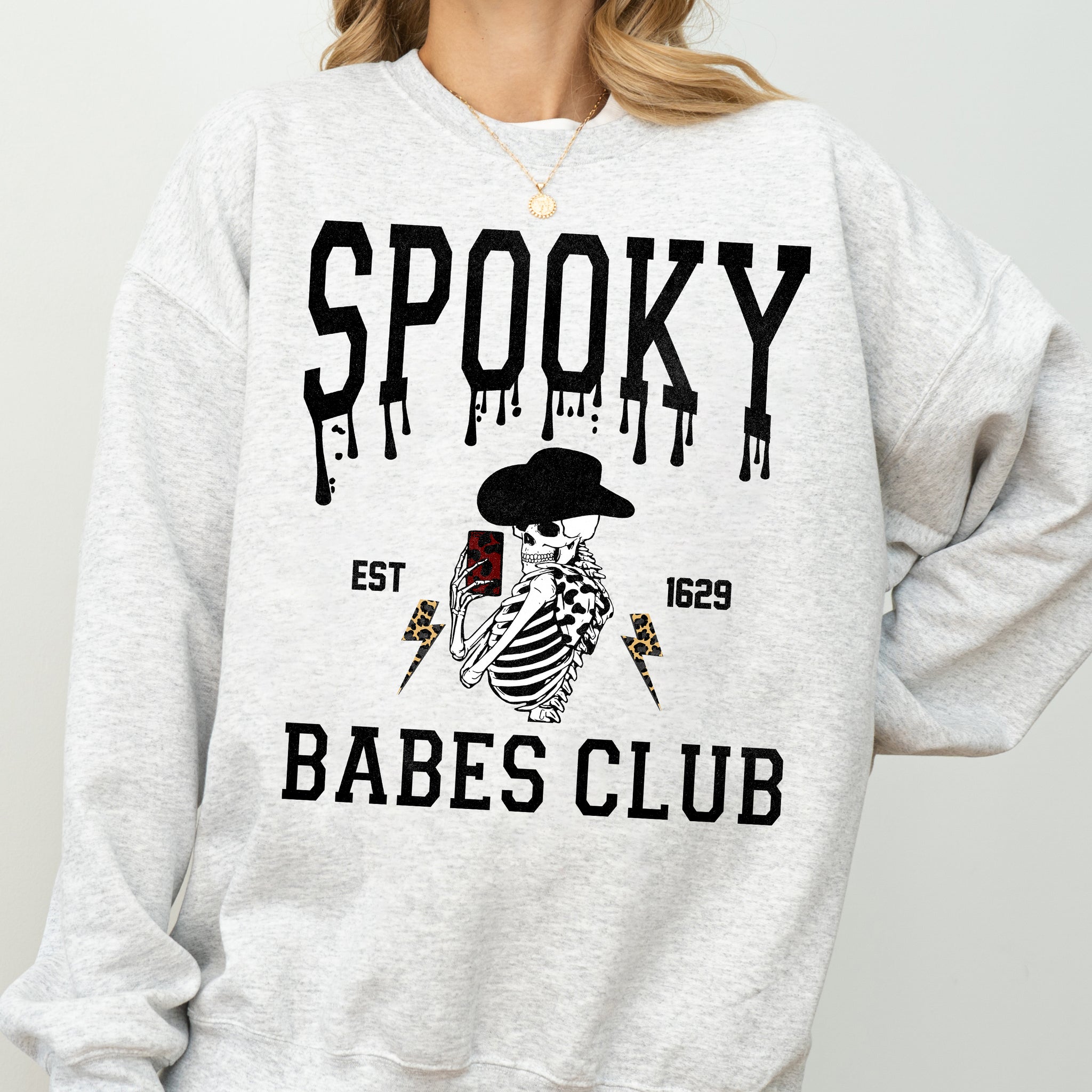Spooky Babes Club, Ghost, Skeleton, Witch, Skull, Aesthetic, Meme, Halloween, Costume Sweatshirt