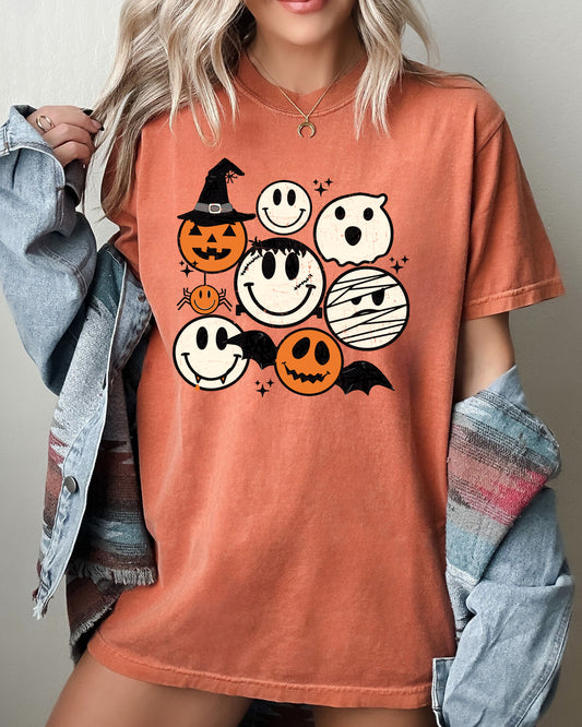 Retro Spooky Faces, Skeleton, Witch, Skull, Aesthetic, Meme, Halloween, Costume, Tshirt