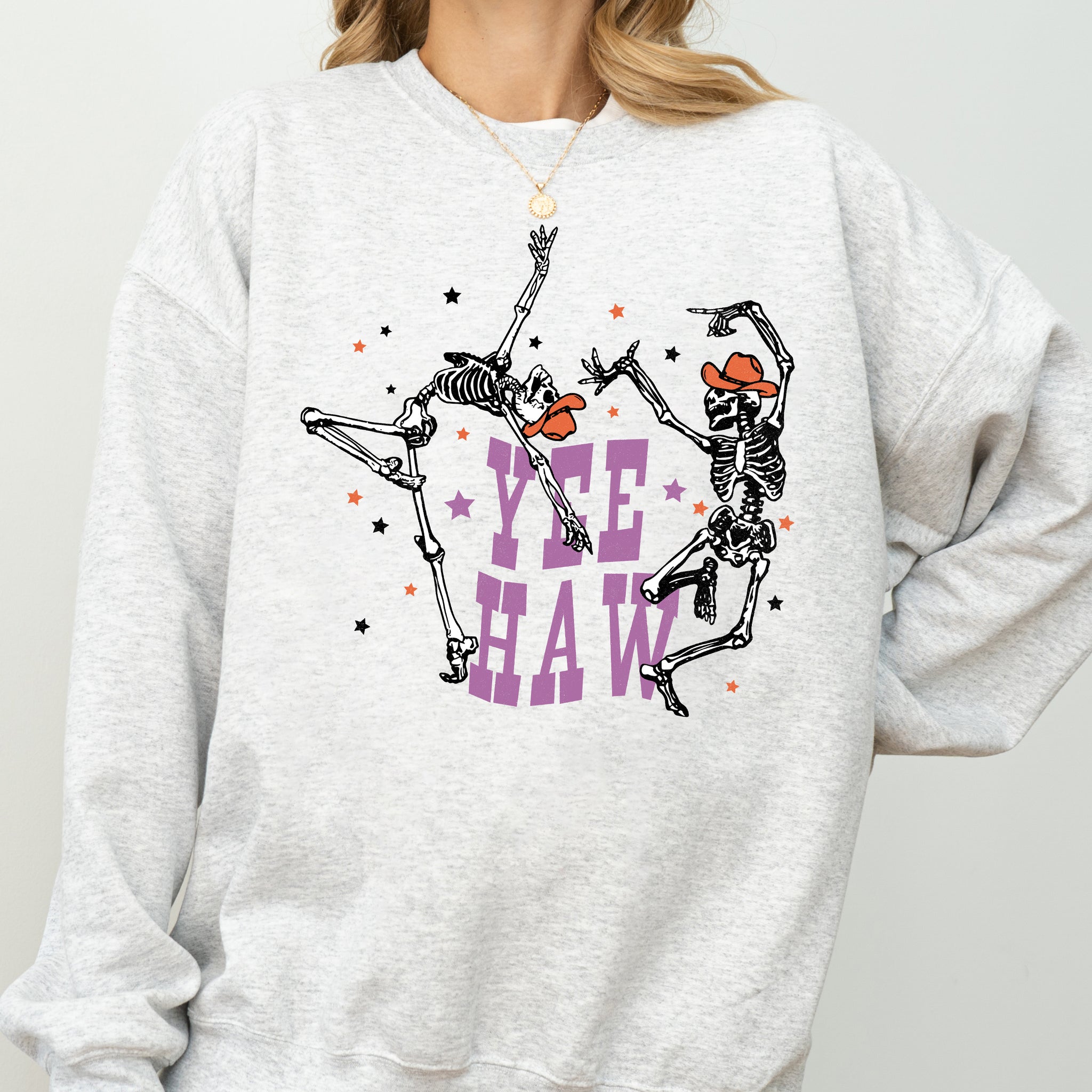 Yee Haw, Dancing Skeletons, Western, Witch, Skull, Aesthetic, Meme, Halloween, Costume Sweatshirt