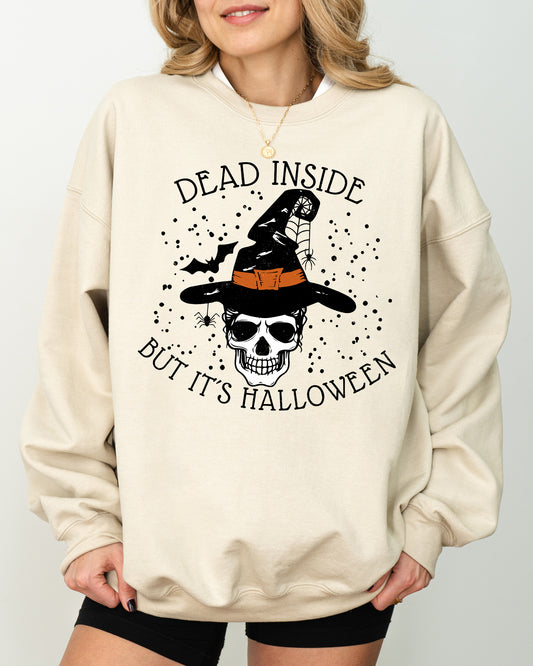 Dead Inside, Skeleton, Ghost, Western, Witch, Skull, Aesthetic, Meme, Halloween, Costume Sweatshirt