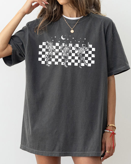 Dancing Skeletons, Checkered, Ghost, Western, Witch, Skull, Aesthetic, Meme, Halloween, Costume, Tshirt