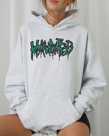 Haunted. Skeleton, Ghost, Western, Witch, Skull, Aesthetic, Meme, Halloween, Costume, Hoodie, Hooded Sweatshirt