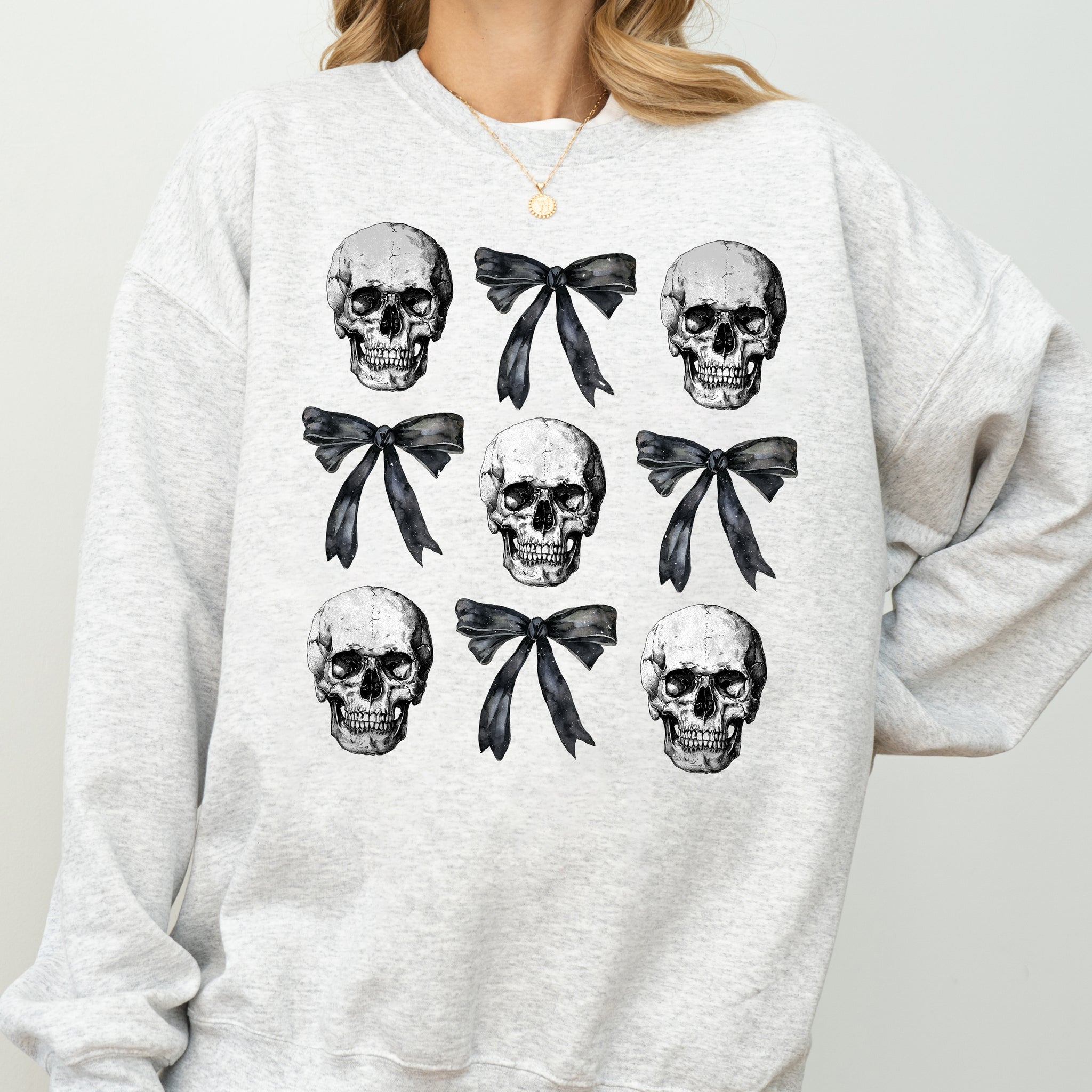 Bows and Skulls, Skeleton, Ghost, Western, Witch, Aesthetic, Meme, Halloween, Costume Sweatshirt