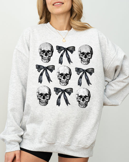 Bows and Skulls, Skeleton, Ghost, Western, Witch, Aesthetic, Meme, Halloween, Costume Sweatshirt