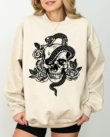 Skull, Roses, Snake, Skeleton, Ghost, Western, Witch, Aesthetic, Meme, Halloween, Costume Sweatshirt