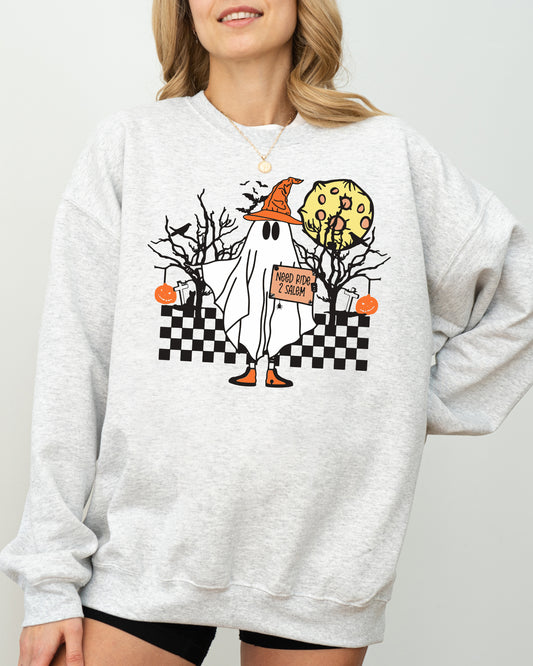 Need Ride to Salem, Ghost, Spooky, Scary, Skeleton, Skull, Western, Witch, Aesthetic, Meme, Halloween, Costume Sweatshirt