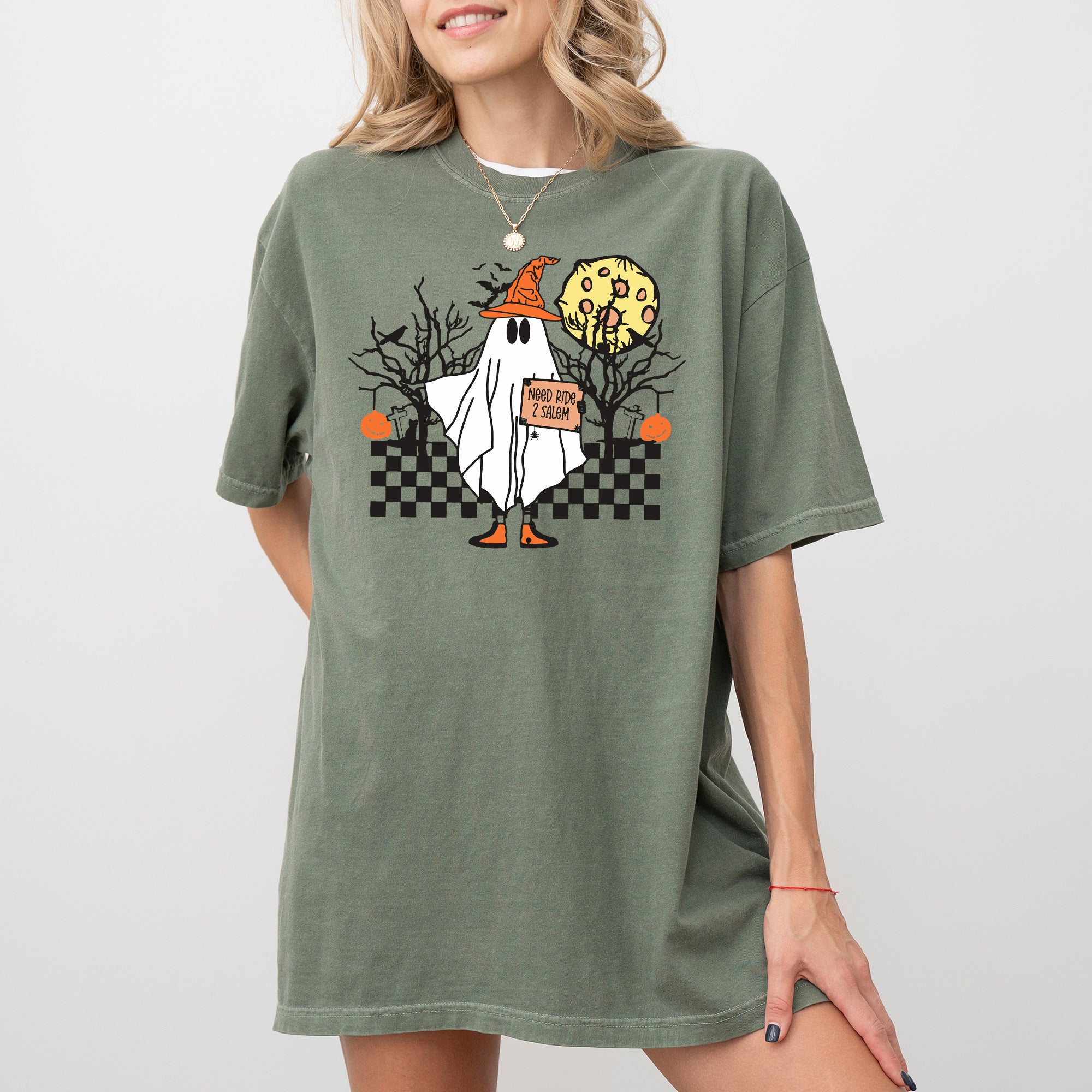 Need Ride to Salem, Ghost, Spooky, Scary, Skeleton, Skull, Western, Witch, Aesthetic, Meme, Halloween, Costume, Tshirt Comfort Colors T-Shirt