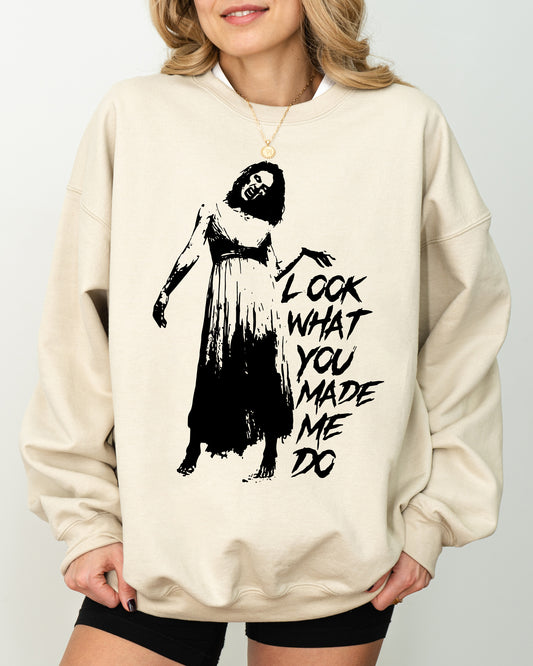 Look What You Made Me Do, Skeleton, Ghost, Spooky, Scary, Skull, Western, Witch, Aesthetic, Meme, Halloween, Costume Sweatshirt