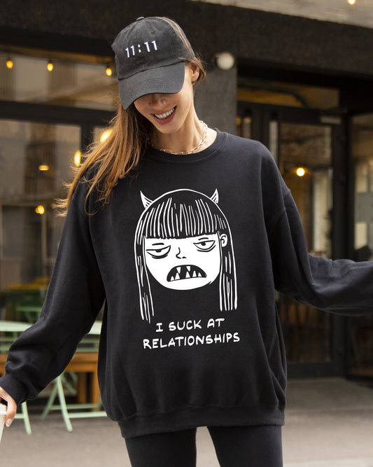 I Suck At Relationships, Witch, Aesthetic, Love Life, Funny, Meme, Halloween, Spooky, Costume, Skeleton Sweatshirt