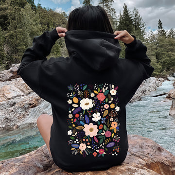Flower Field, Whimsical Colorful Floral Hoodie