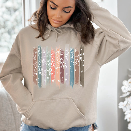 Falling Leaves, Botanical Stripes Hoodie