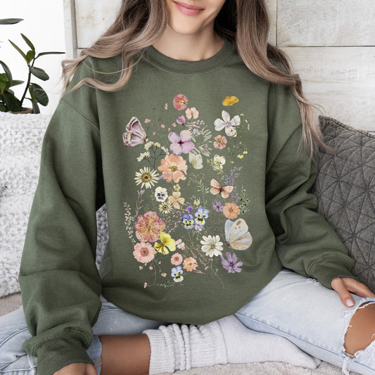 Butterfly Mountain Meadow Pressed Flower Sweatshirt