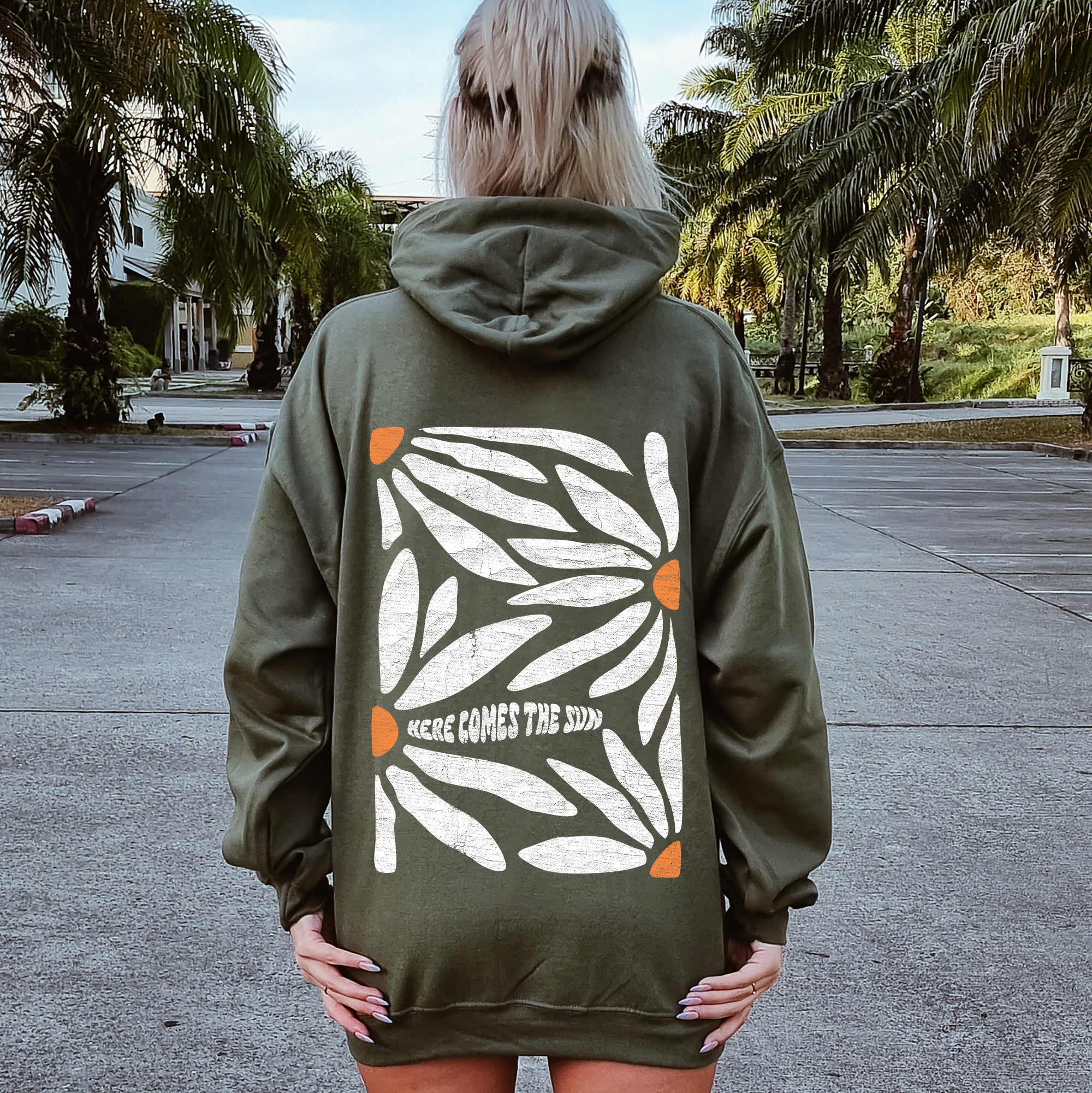Here Comes The Sun, Boho Floral Design Hoodie
