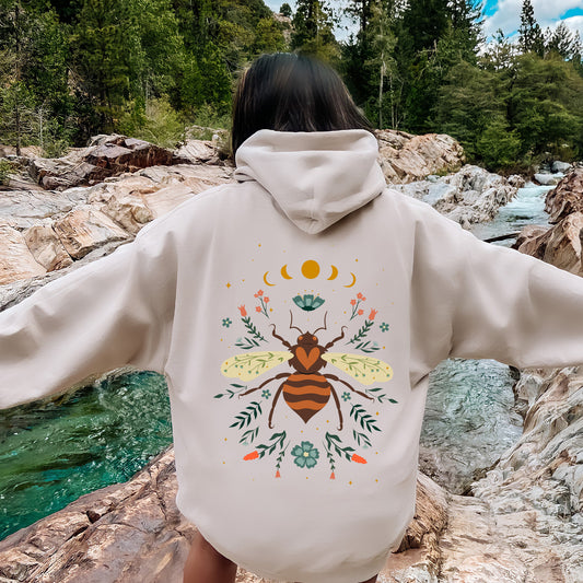 Honey Bee, Forest Moon, Botanical Design Hoodie