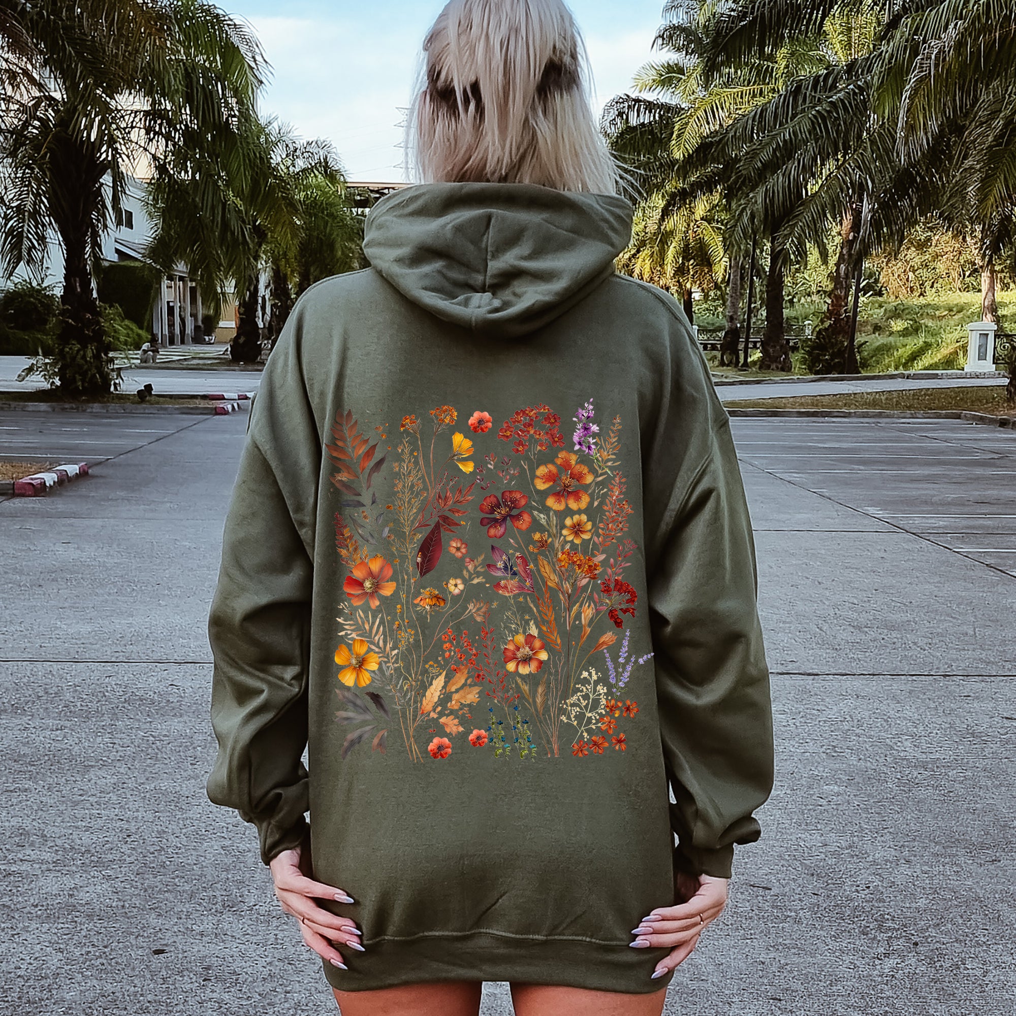 Dried Wildflowers Hoodie, Nature Floral Leaves Design | Refinery