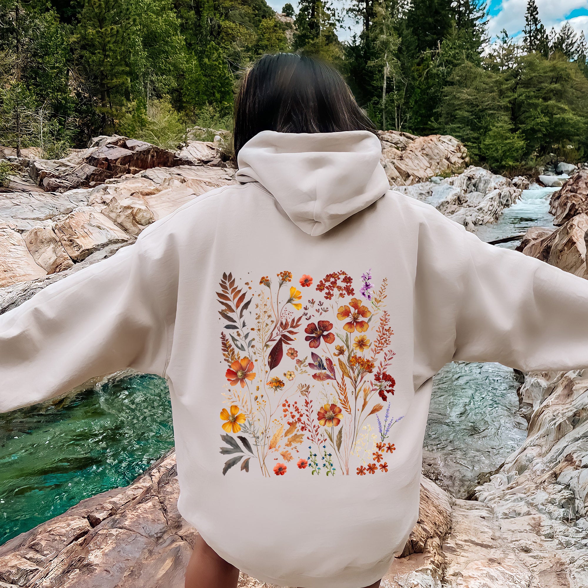 Dried Wildflowers Hoodie, Nature Floral Leaves Design | Refinery
