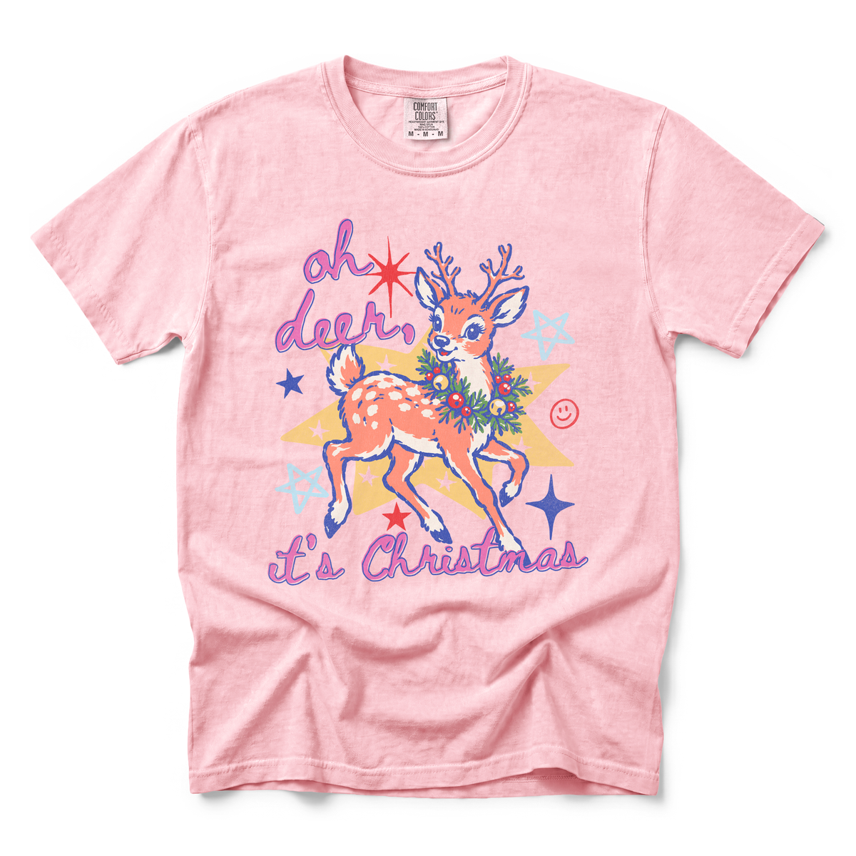 Oh Deer It's Christmas graphic on Comfort Colors 1717 in Blossom