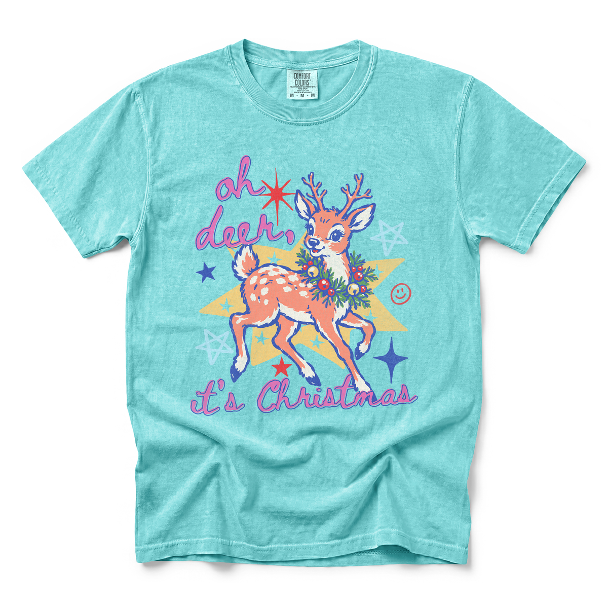 Oh Deer It's Christmas graphic on Comfort Colors 1717 in Chalky Mint