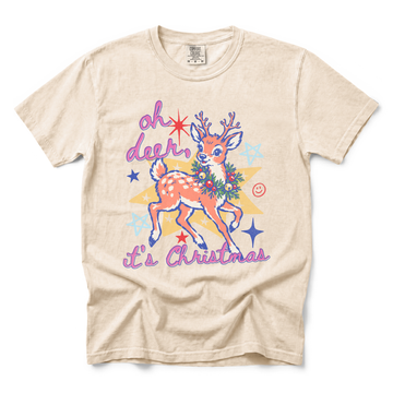 Oh Deer It's Christmas graphic on Comfort Colors 1717 in Ivory