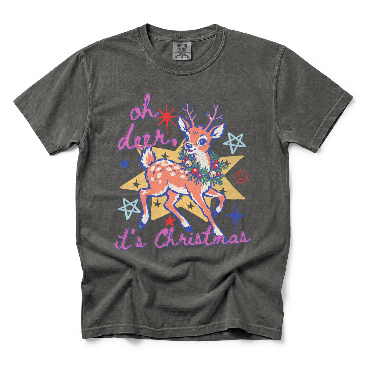 Oh Deer It's Christmas graphic on Comfort Colors 1717 in Pepper