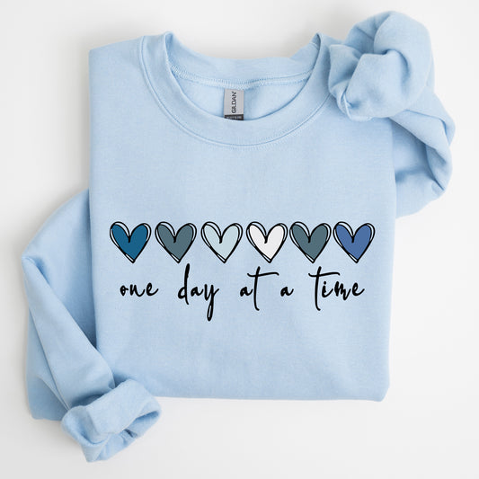 One Day At A Time, Mental Health, Wellness, Hearts Sweatshirt