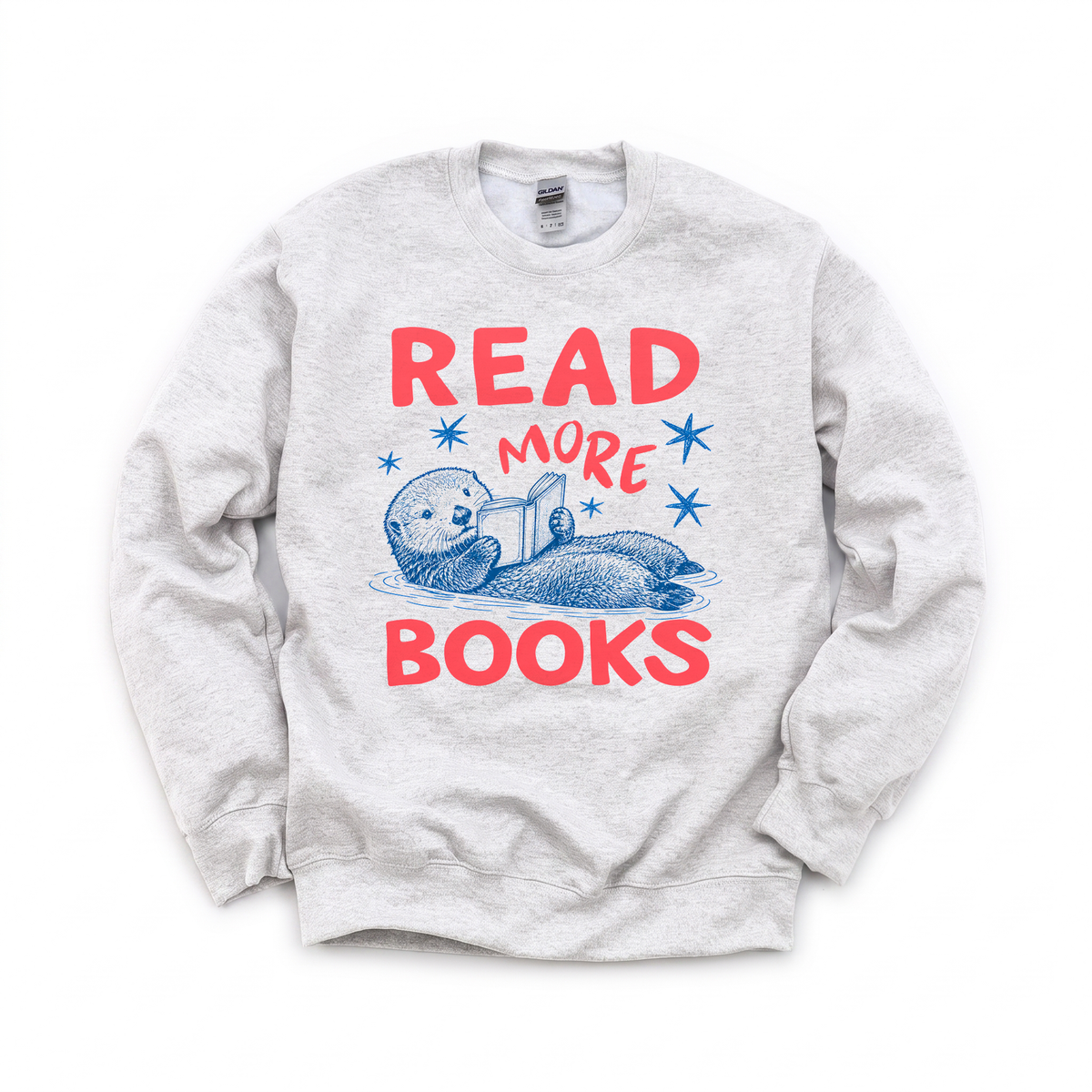 Otter Reading Book graphic on Gildan 18000 in Ash