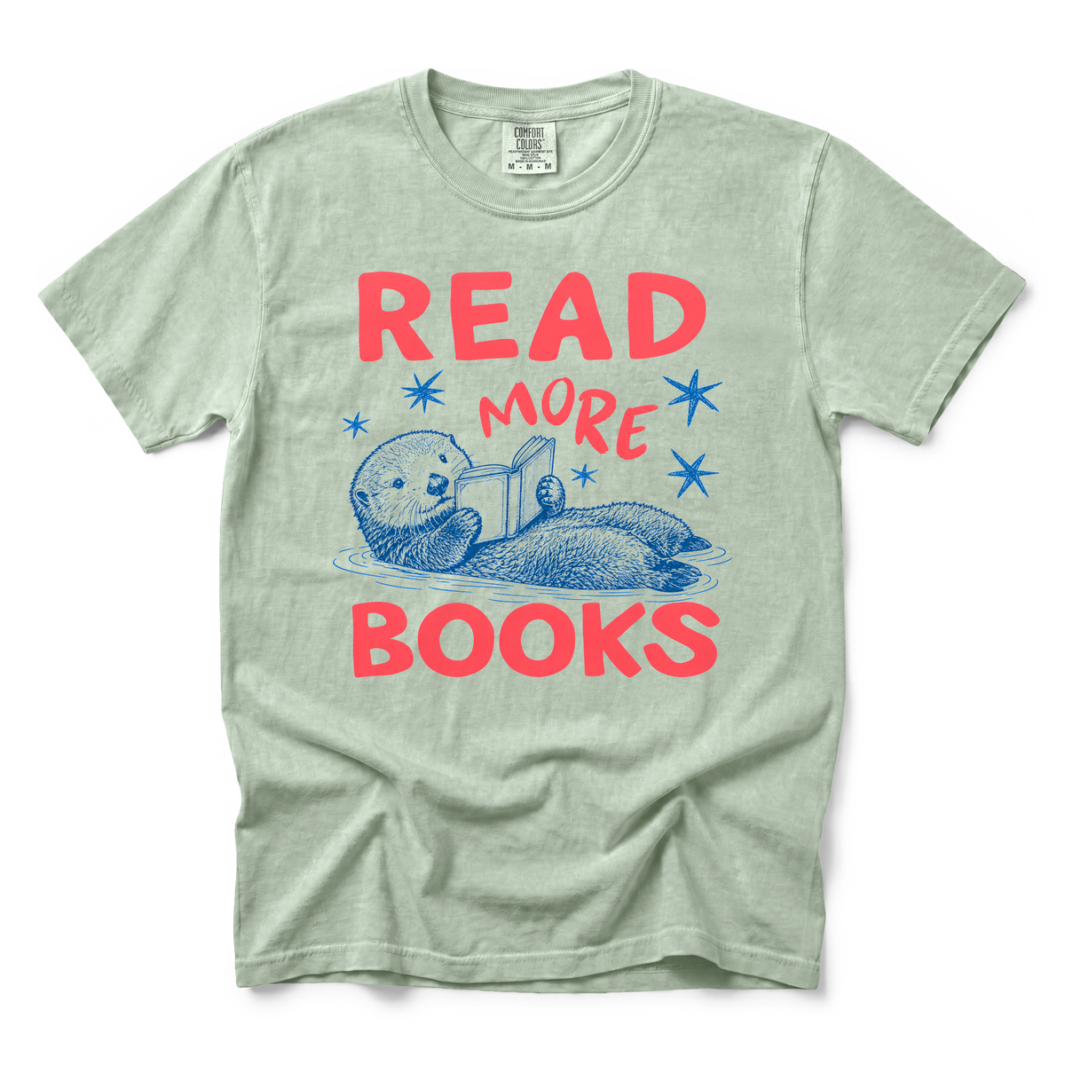 Otter Reading Book graphic on Comfort Colors 1717 in Bay