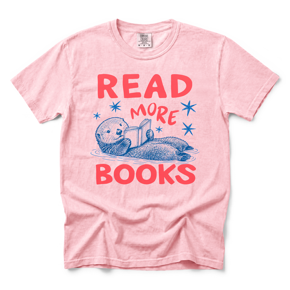 Otter Reading Book graphic on Comfort Colors 1717 in Blossom