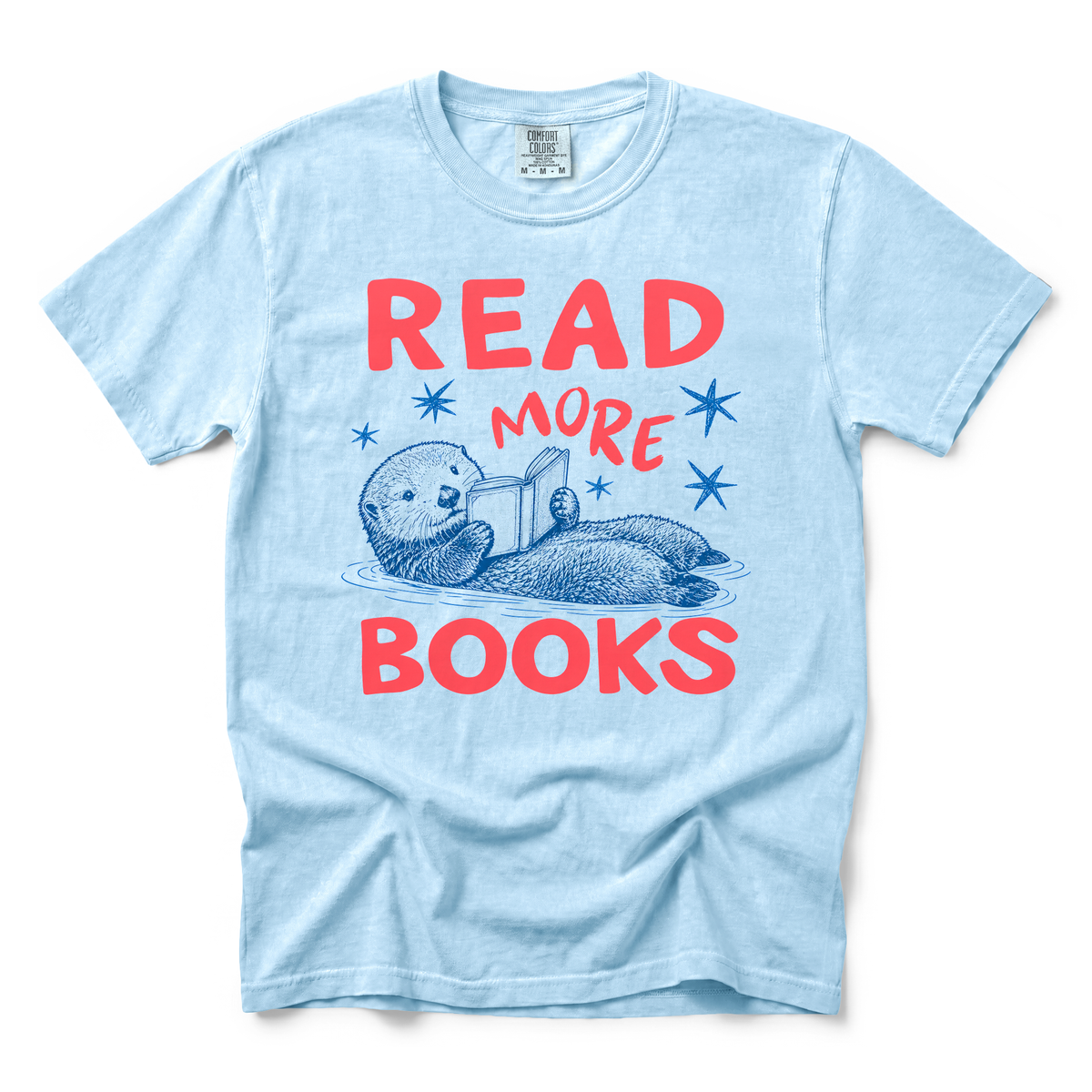 Otter Reading Book graphic on Comfort Colors 1717 in Chambray