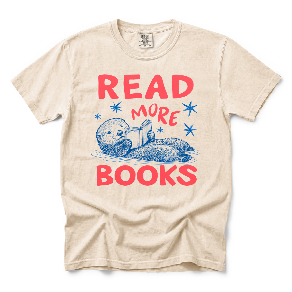 Otter Reading Book graphic on Comfort Colors 1717 in Ivory