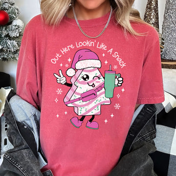 Out Here Looking Like A Snack, Pink Little Debbie, Stanley, Christmas, Comfort Colors Tshirt