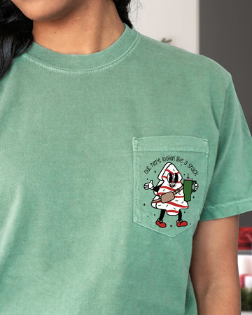 Out Here Looking Like A Snack, Pocket, Christmas Cake, Water Bottle, Boujie, Boujee, Winter, Santa, Snow, Xmas Pocket Tee Comfort Colors T-Shirt
