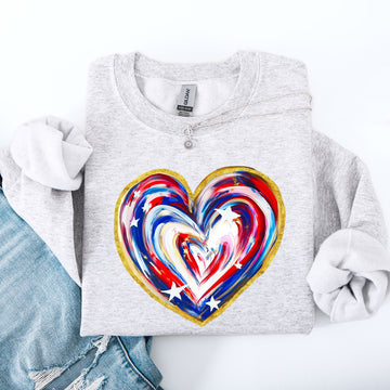 Painted Patriotic Heart, America, USA, Stars, 4th of July Sweatshirt