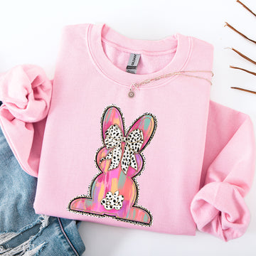 Painted, Colorful, Dalmatian Print, Easter, Bunny, Jesus, Rabbit, Holiday Sweatshirt