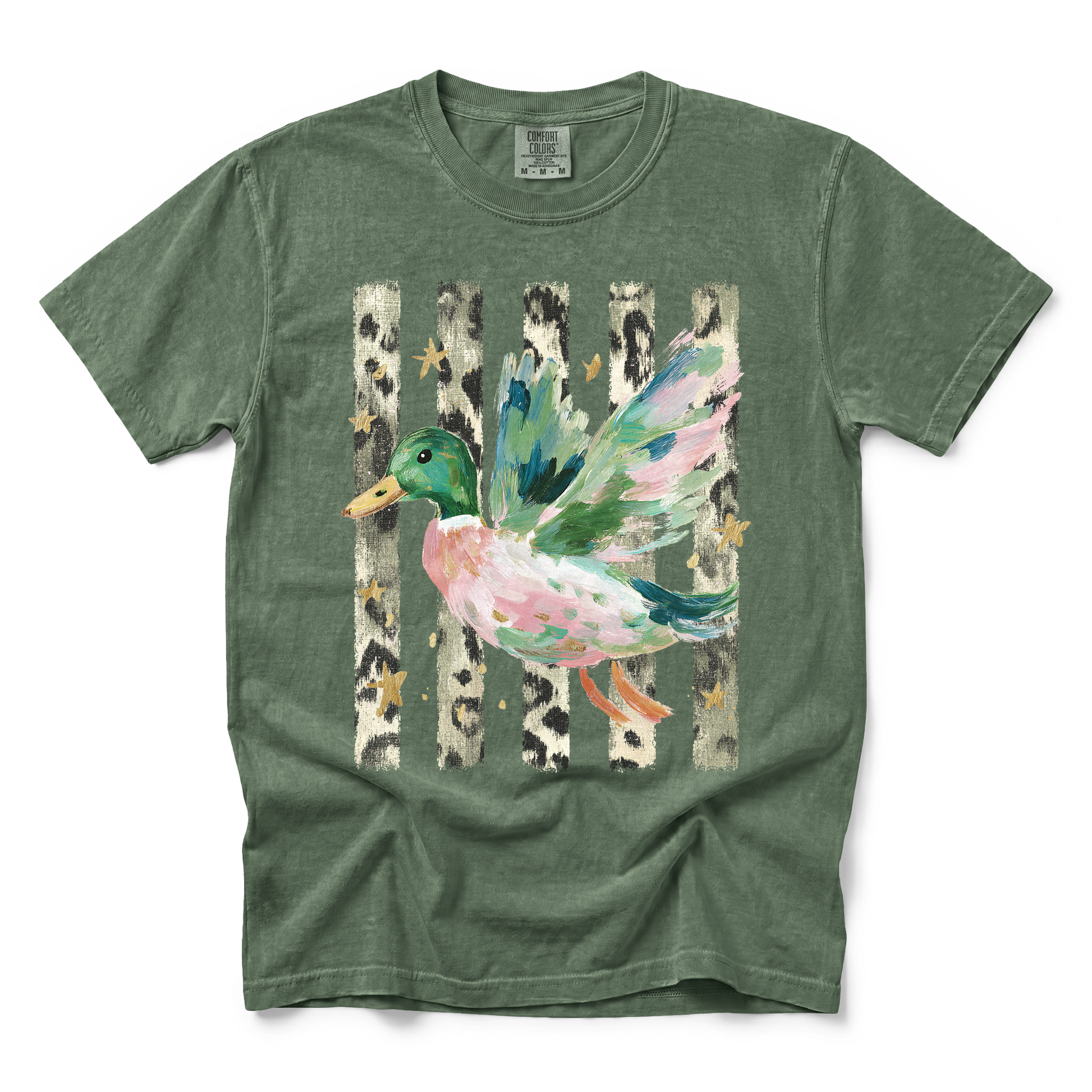 Painted Duck graphic on Comfort Colors 1717 in Moss