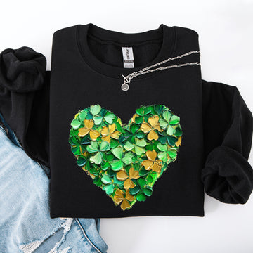 Painted, Shamrock, Heart, St Patrick's Day, Shamrock, Clover, Lucky, Leprechaun Sweatshirt