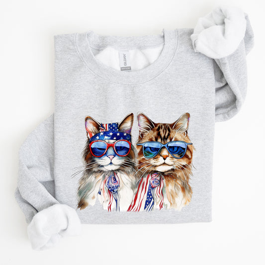 Patriotic Cats, Hippie, Funny, 4th of July Sweatshirt