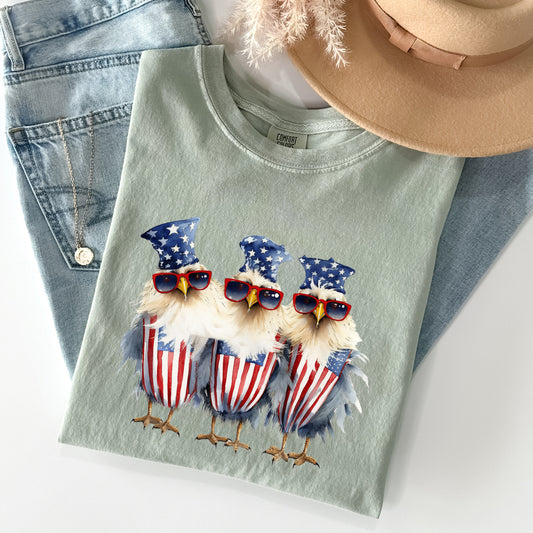 Patriotic Chickens, Hippie, Funny, Patriotic, 4th of Tshirt