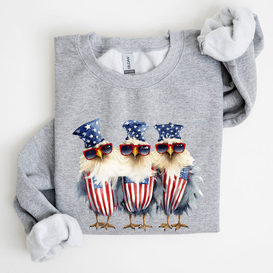 Patriotic Chickens, Hippie, Funny, 4th of July Sweatshirt