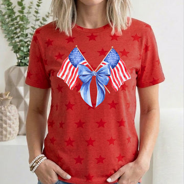 Patriotic Coquette Flags, America, USA, Fourth Of July, Star Pattern T-Shirt