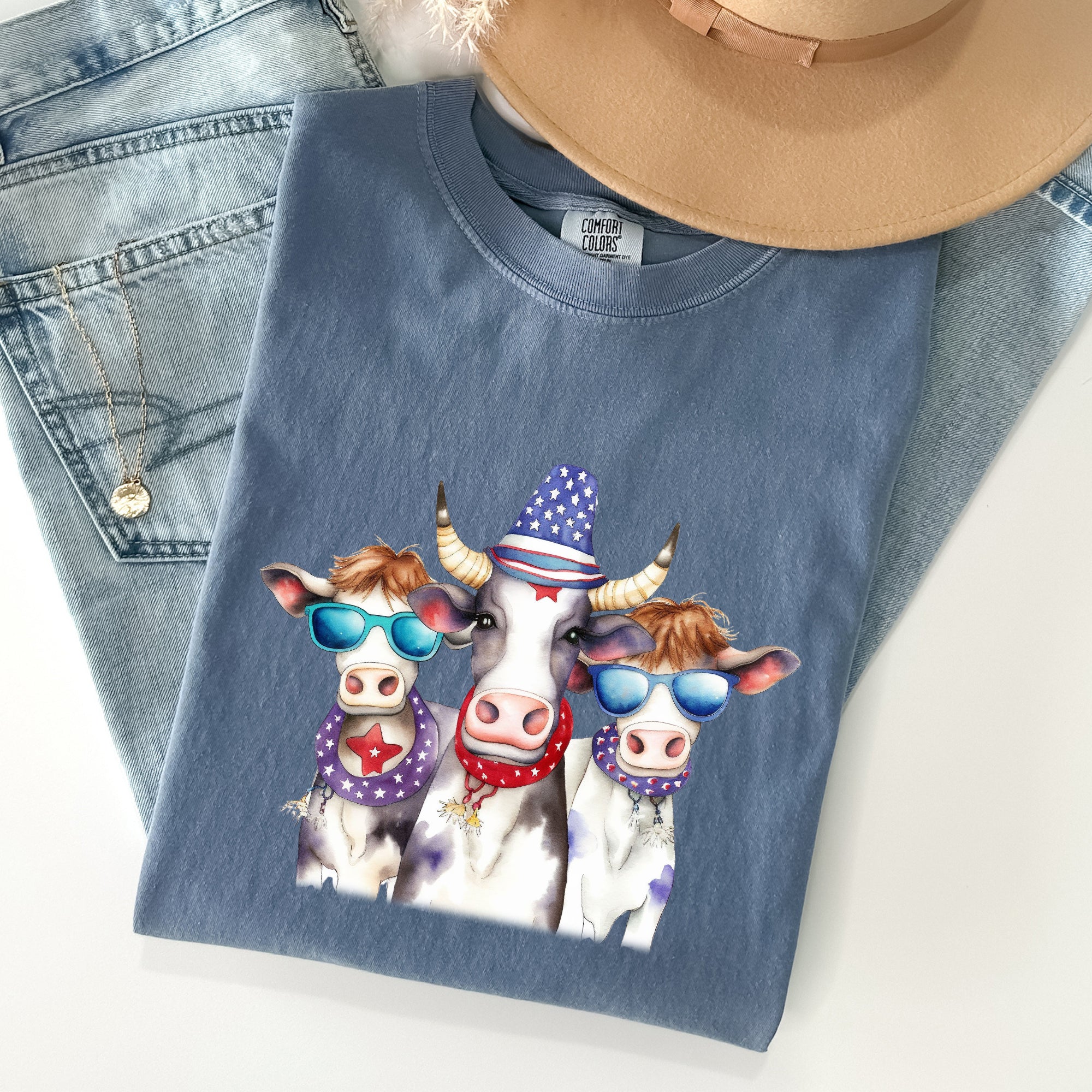 Patriotic Cows, Hippie, Funny, Patriotic, 4th of July Tshirt Comfort Colors T-Shirt